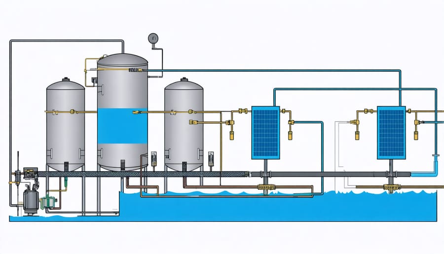 Technical illustration of flow battery components and operation