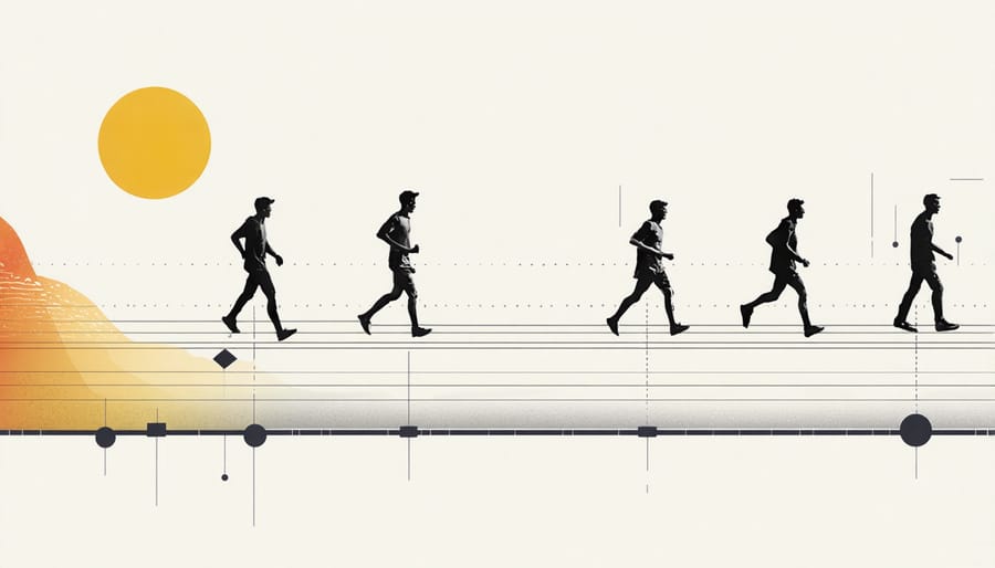 Illustration of human movement converting to electrical energy through kinetic harvesting technology
