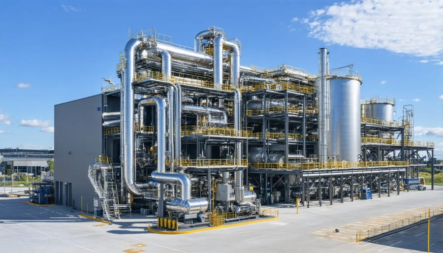 Large-scale waste-to-energy plant with processing equipment and steam turbines