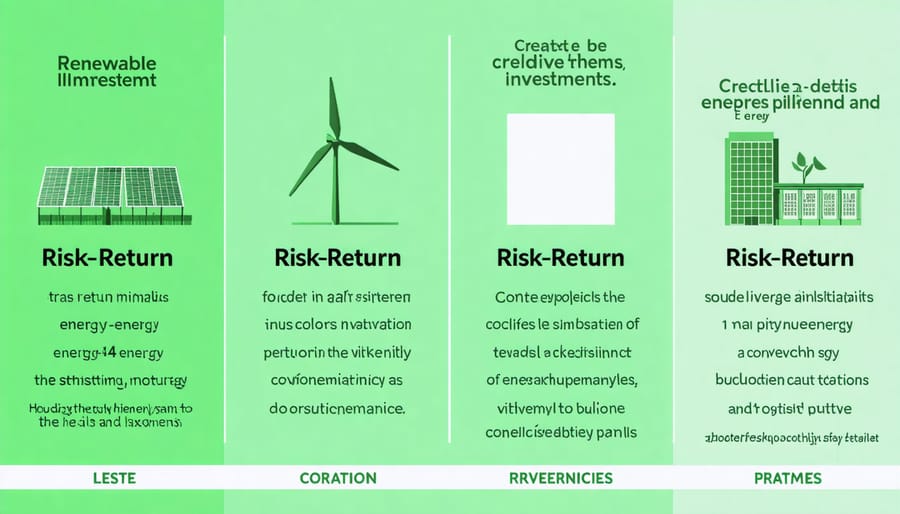 Risk-return comparison chart showing solar, wind, and bioenergy investment profiles