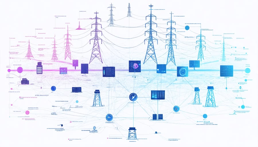 Digital visualization of a smart grid network with distributed storage systems and real-time power flow indicators