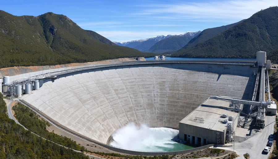 Bird's eye view of Snowy Hydro pumped storage reservoirs and infrastructure