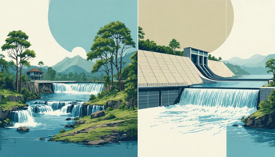 Comparison of traditional Indigenous water management methods and modern hydropower systems
