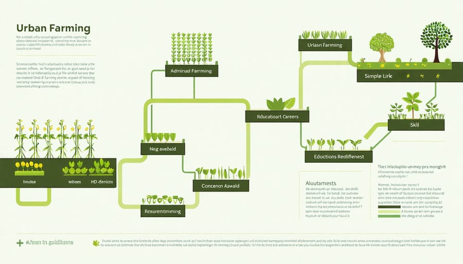 Visual diagram of education requirements and career paths in urban farming
