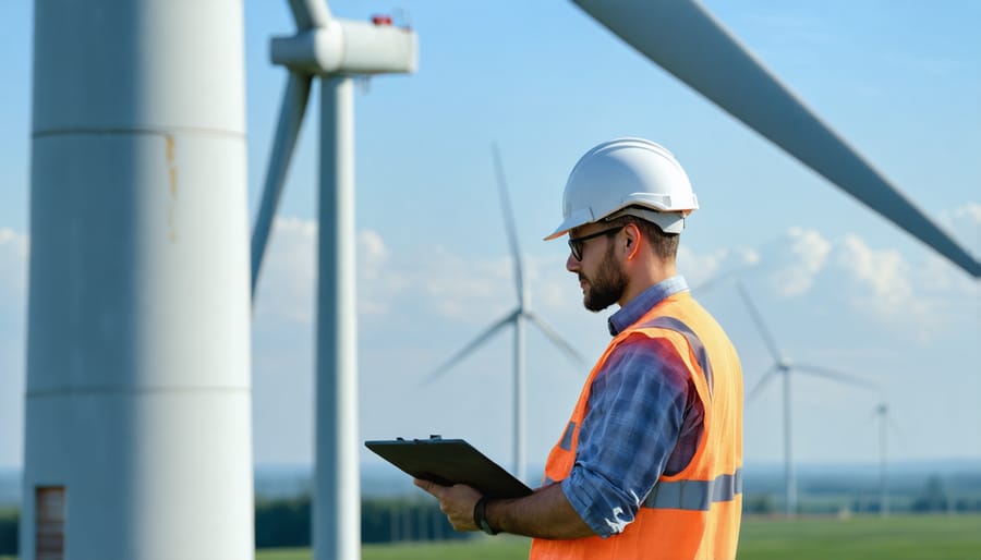 Group of technicians receiving hands-on training for wind turbine maintenance