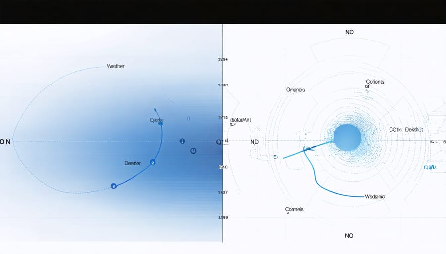 Side-by-side comparison of traditional vs AI weather forecasting displays showing improved accuracy