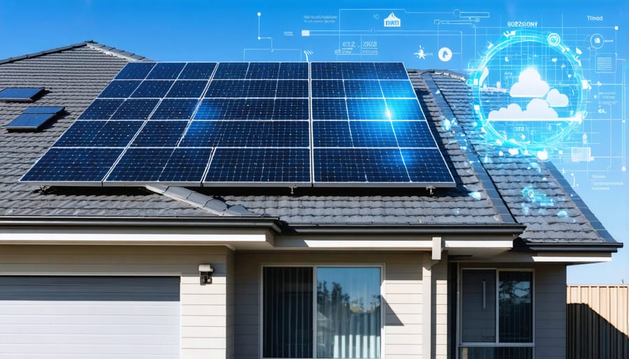 Australian residential solar installation with blockchain transaction visualization