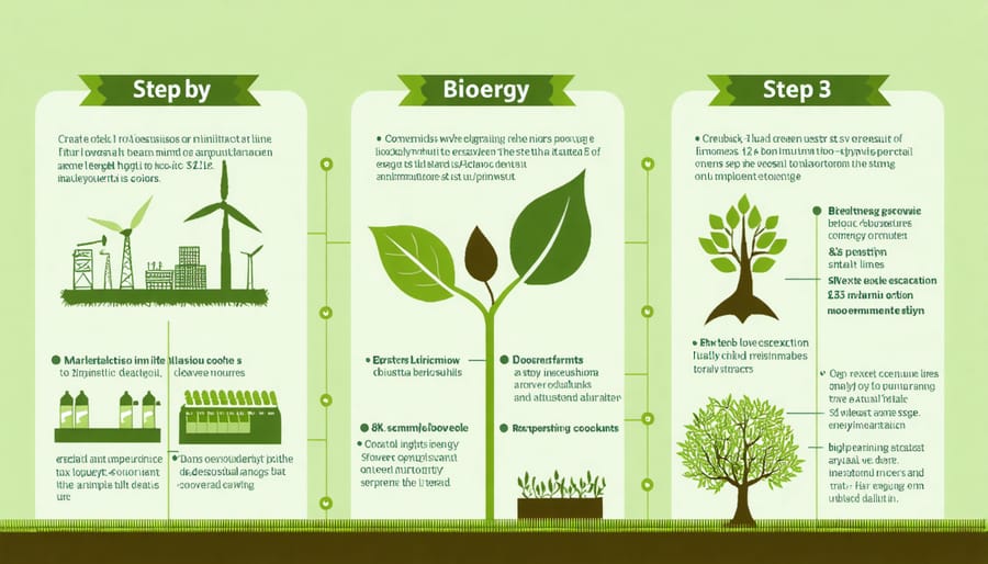 Visual diagram showing the key steps for implementing bioenergy solutions in small businesses