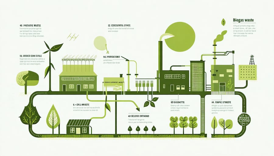 Infographic showing how organic waste converts to biogas through anaerobic digestion