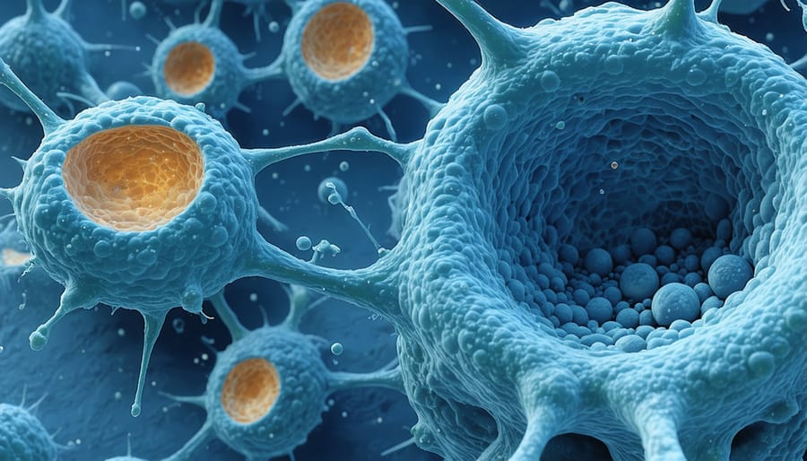 Microscopic image of zinc storage proteins within plant cell structures