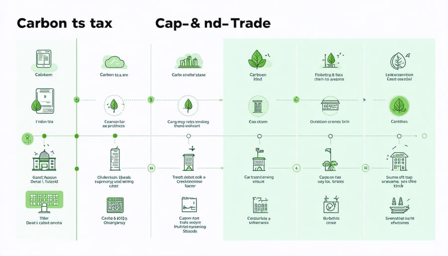 Visual comparison diagram showing key differences between carbon tax and emissions trading systems