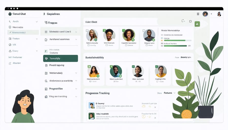 Screenshot of digital sustainability mentorship platform showing various features and analytics