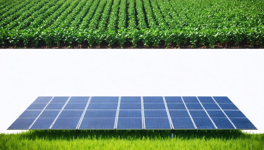Innovative dual-purpose farming illustration showing integrated energy and food production