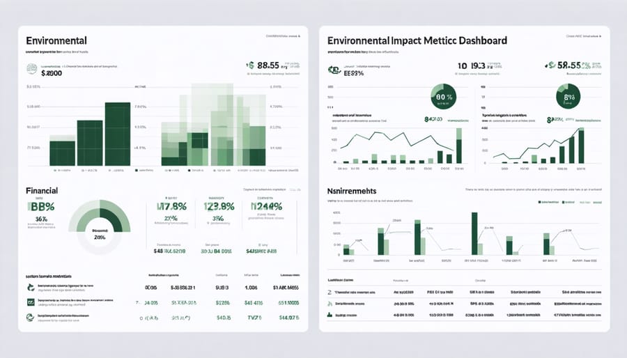 Side-by-side comparison of environmental impact metrics and financial performance indicators