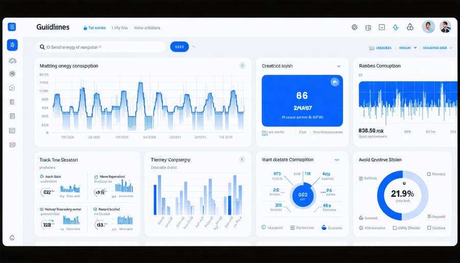 Smart energy monitoring dashboard displaying real-time power usage graphs and IoT sensor readings