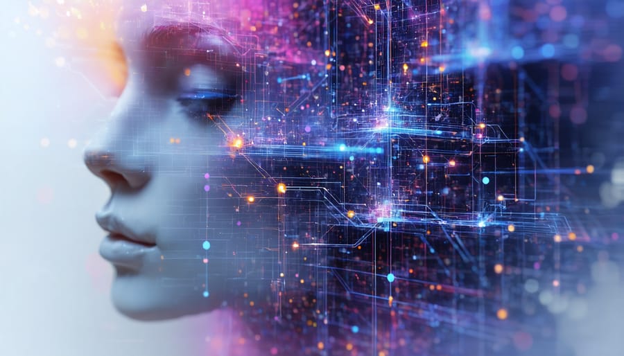 Artistic representation of a neural network with interconnected nodes processing real-time energy data