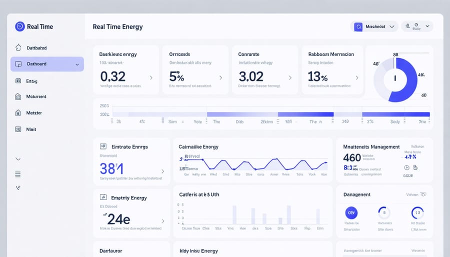 Smart building control interface displaying energy usage metrics and AI optimization data