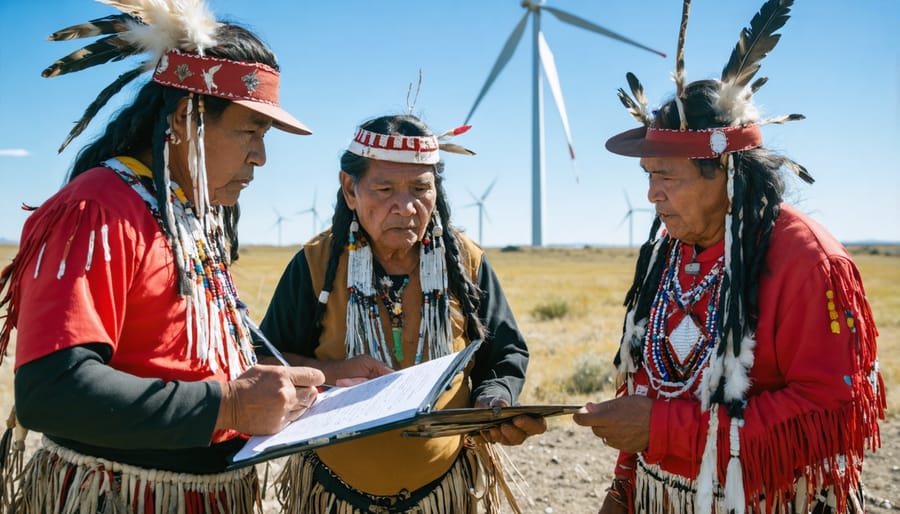 Indigenous elders sharing traditional knowledge during renewable energy site assessment