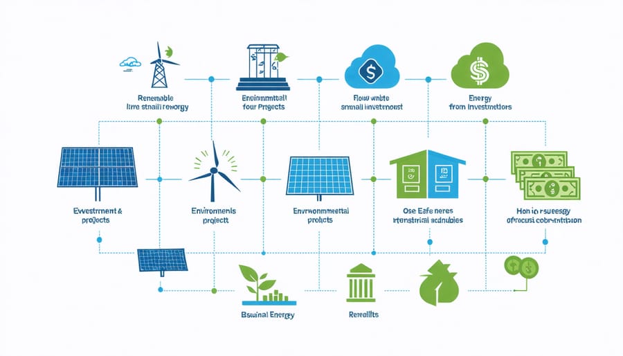 Visual diagram showing how x-energy investments flow from individuals to sustainable projects