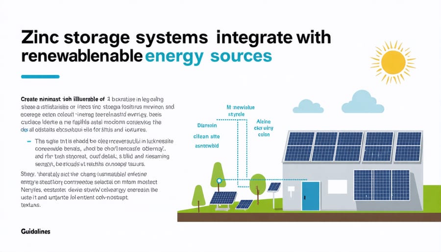 Diagram illustrating the integration of zinc storage with solar and wind power systems