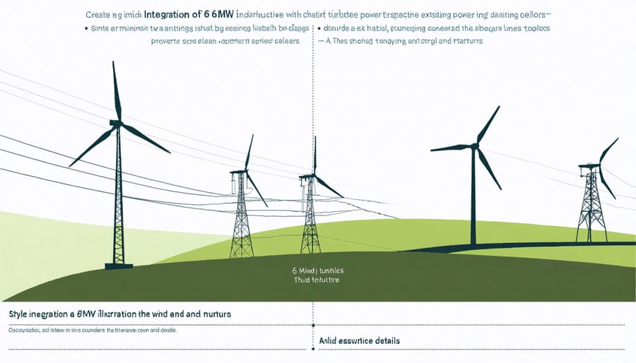 Visual representation of how 6MW wind turbines connect to and integrate with the power grid