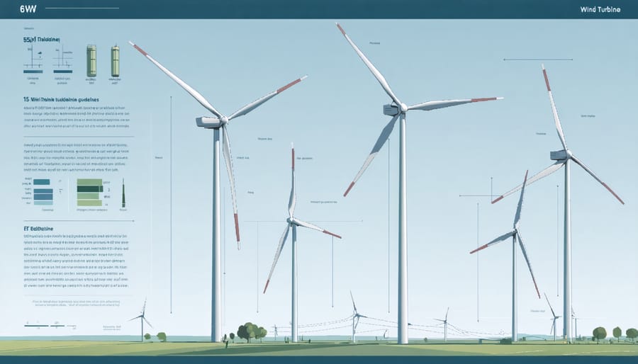Cross-sectional diagram of a 6MW wind turbine highlighting nacelle, rotor, tower, and internal components