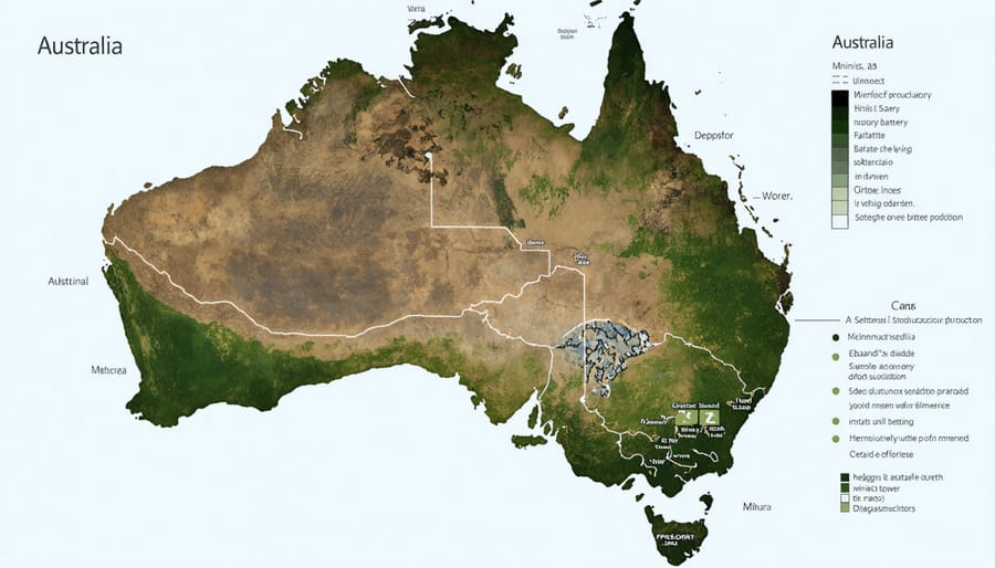 Australian map showing mineral resources and battery manufacturing locations