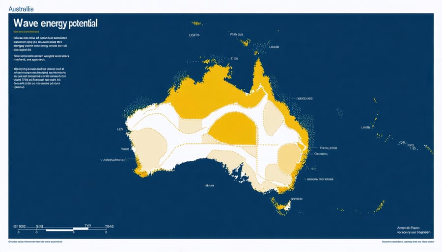 Heat map of Australian coastline showing areas with highest wave energy potential