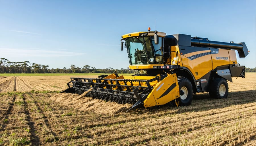 High-tech automated harvester collecting and processing biomass materials from a wheat field