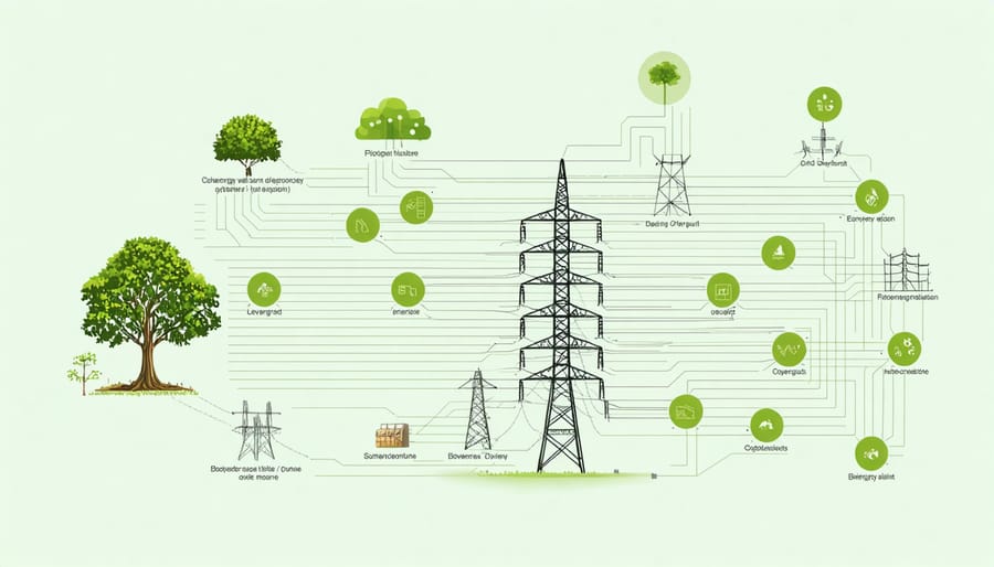 Technical diagram of bioenergy grid integration points and infrastructure connections
