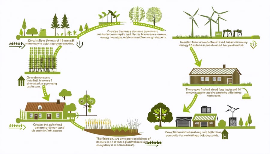 Circular diagram illustrating the process of converting local biomass into community energy