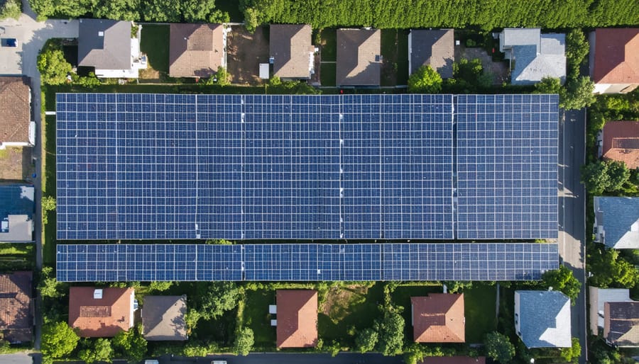 Solar panel array in a residential community showing scale of local energy project