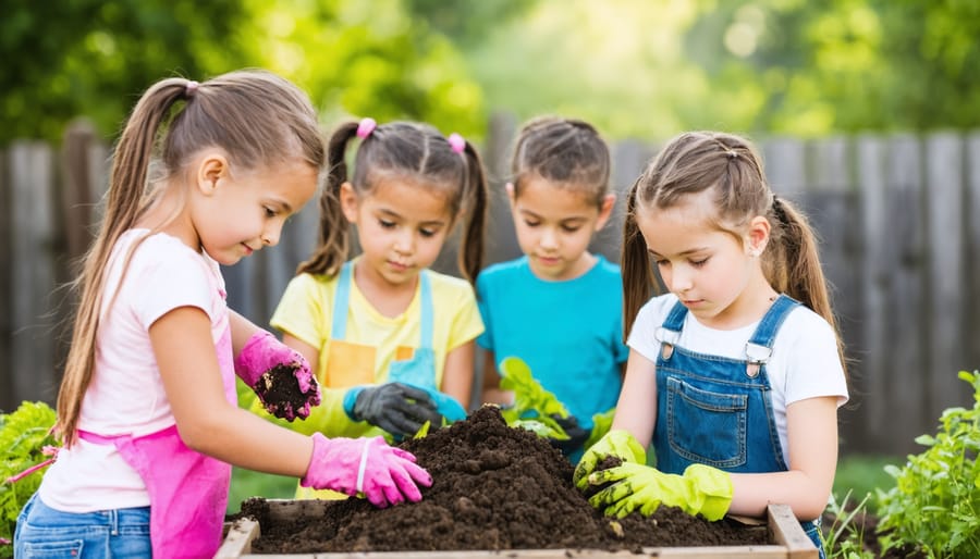 Children participating in hands-on gardening education activities at a Detroit school garden
