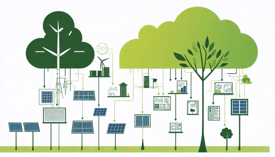 Infographic showing multiple financial streams converging into renewable energy infrastructure