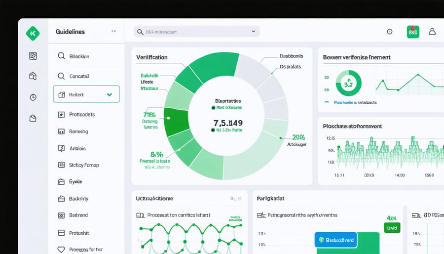 Digital dashboard displaying environmental metrics and blockchain verification interface
