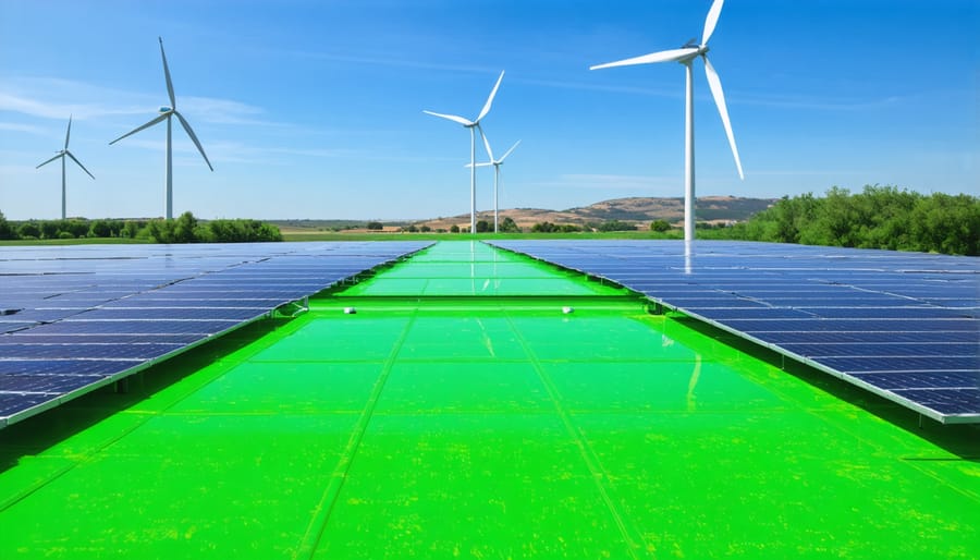 Modern sustainable data center facility with renewable energy infrastructure