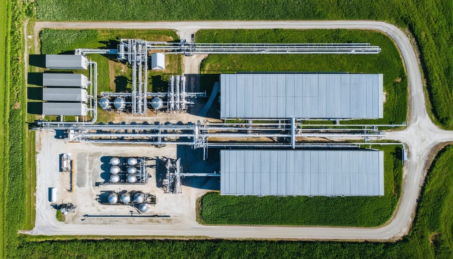 Bird's eye view of sugar cane mill converting waste to energy in Queensland