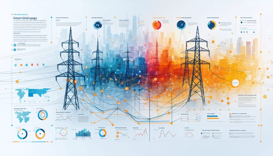 Digital representation of smart grid network with AI-managed power distribution nodes
