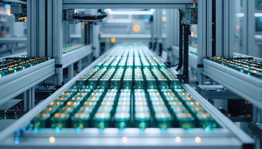 Modern factory production line manufacturing solid-state batteries