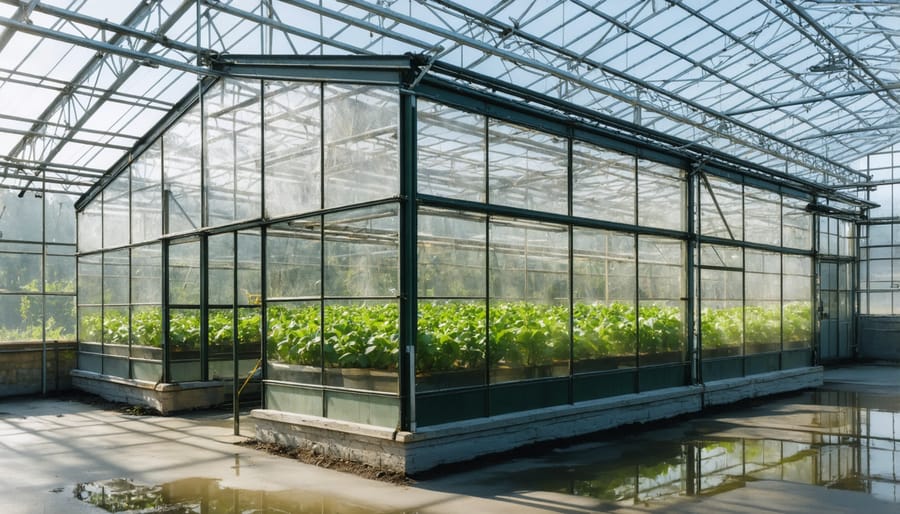 Large commercial greenhouse with visible geothermal heating infrastructure