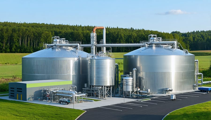 Industrial-scale anaerobic digestion plant processing agricultural waste into biogas