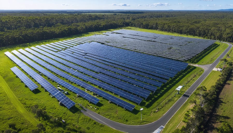 Modern bioenergy facility in rural Australia combining biomass processing and solar energy generation