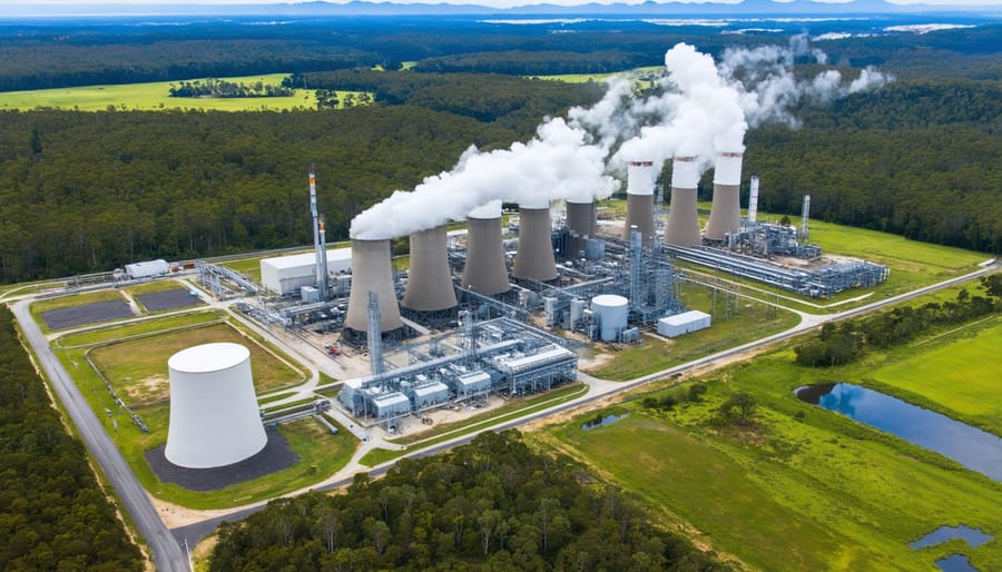 Bird's eye view of a biomass power facility with monitoring and control infrastructure