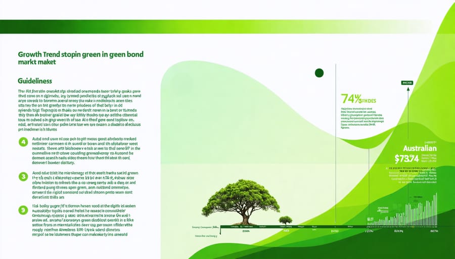Data visualization of Australian green bond market growth with key statistics and projections