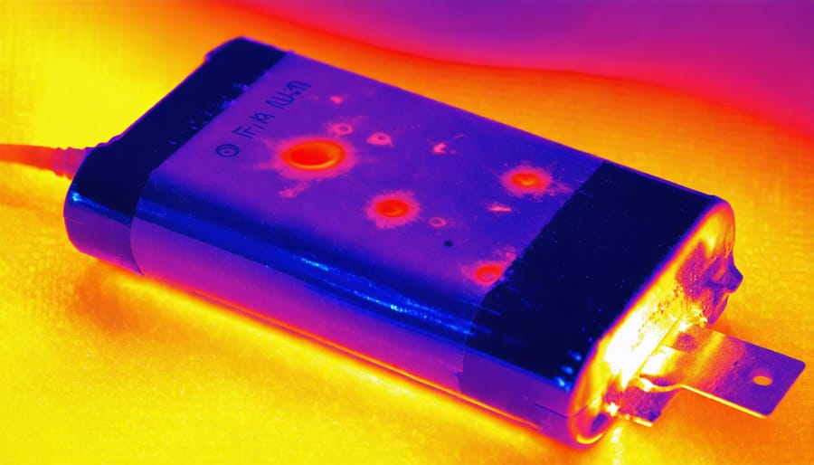 Thermal infrared image showing temperature variations across a lithium-ion battery pack