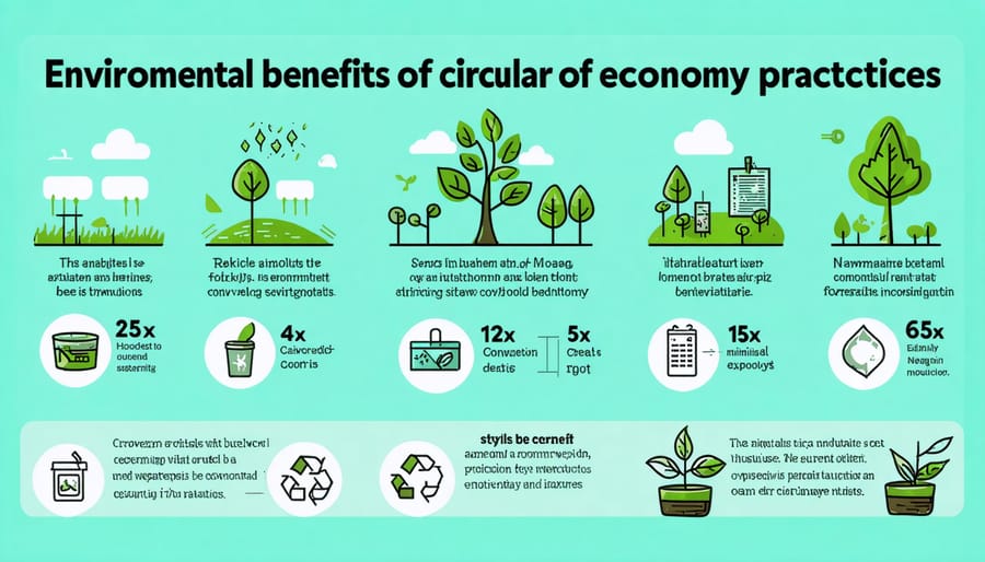 Visual representation of environmental benefits including reduced carbon emissions and resource conservation metrics