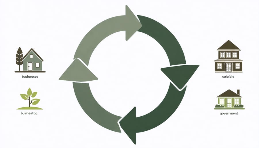 Circular flow diagram illustrating the economic relationships between households, businesses, and government sectors