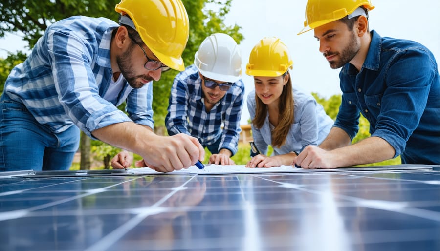 Young and experienced professionals collaborating on sustainable energy solutions