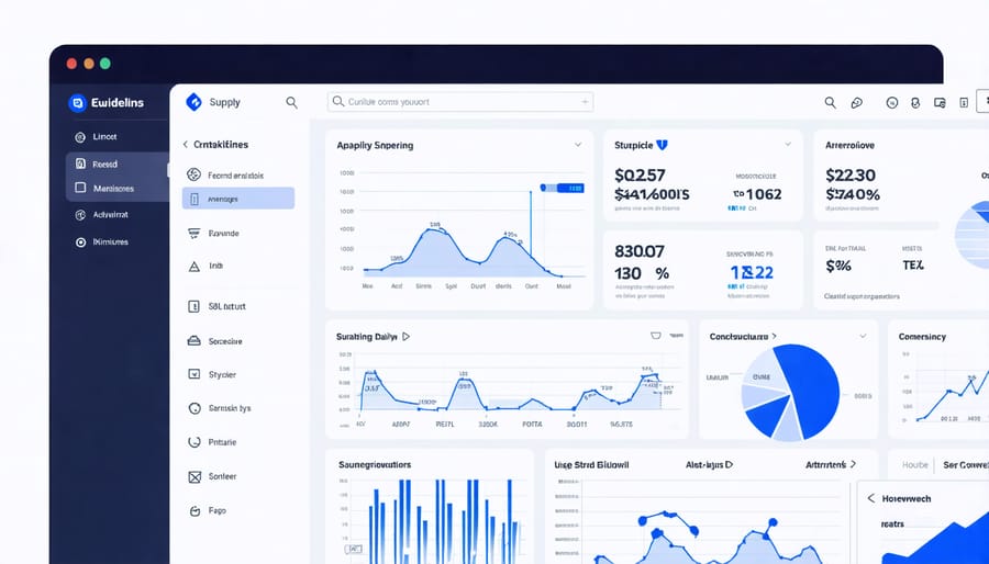 Modern supply chain management software interface displaying real-time bioenergy logistics data