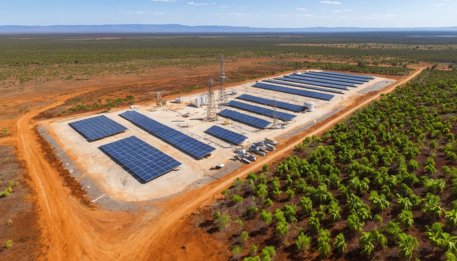 Overhead drone shot of Kimberley Biomass Project facilities surrounded by managed native landscape